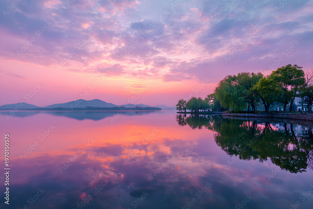 Obraz premium sunset on the lake