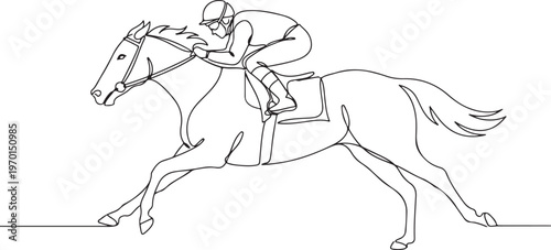 Jockey riding galloping horse line drawing horse racing sport dynamic equestrian minimalist vector art