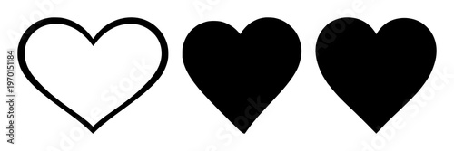 Favorite heart icon set with solid black icon on white background featuring heart, icon, favorite selector with love and symbol