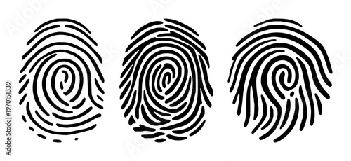 Fingerprint scan loop icon set with solid black design on white background featuring biometric, fingerprint, scan loop with line art and simple