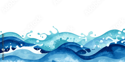 A fresh blue water splash with clean ocean waves and liquid bubbles creates a clear aqua motion design backdrop for a nature illustration