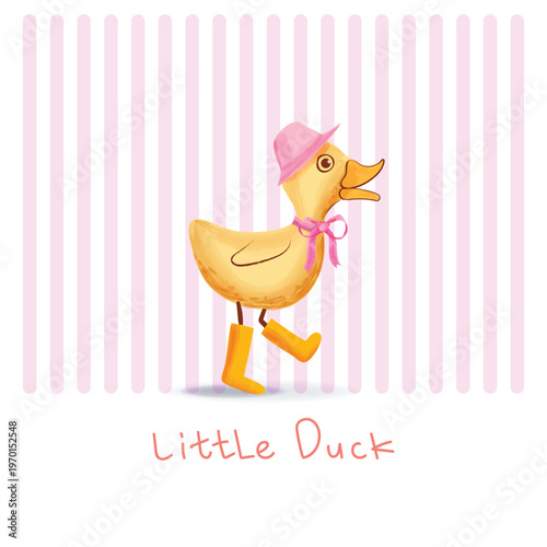 A cute of a baby duck wearing a pink bow vector illustration. suitable for themes of love, readiness, positivity, and cute character design.