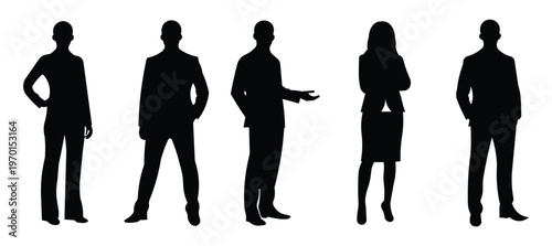 Set of professional business people silhouettes in standing poses collocation. A set of five Human Resources icons as global business team. vector illustration.