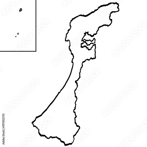 石川県地図 筆タッチ 和風 中部地方 日本 / A brushstroke map of Ishikawa Prefecture