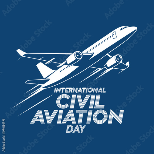 A vector graphic illustration of an airplane in flight, celebrating International Civil Aviation Day with a modern design