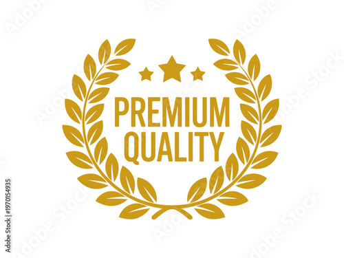 A premium quality logo with a laurel wreath and stars, symbolizing excellence and high standards.