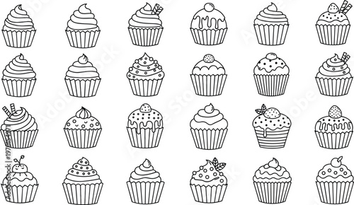 Cupcake Vector Illustration Showing Gourmet Dessert Icons