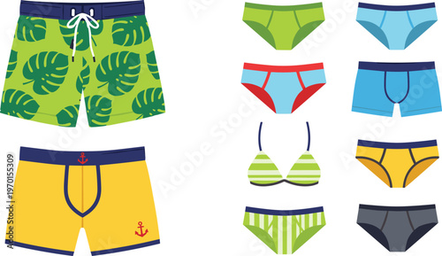 Fashion Vector Illustration Showing Swimwear and Underwear Icons