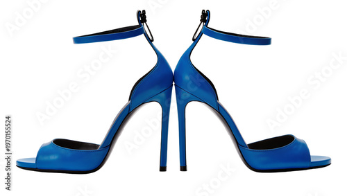 Bright blue strappy sandals, elegant high heels with thin stiletto heels