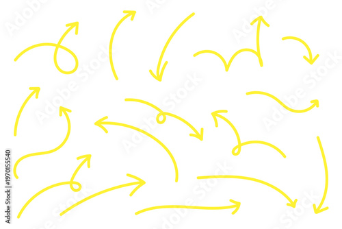 手描き風カーブ矢印セット シンプルな方向指示ラインアイコン素材集