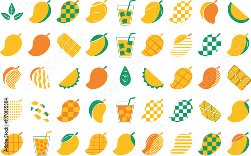 Mango fruit and juice illustrations collection