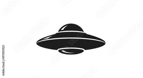 Black bell isolated on white background with a cartoon vector illustration design featuring a black ufo saucer spaceship and a flying mustache object