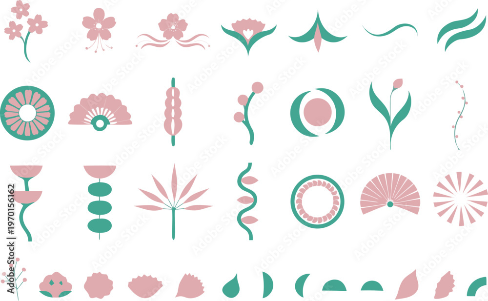 Naklejka premium Abstract floral and decorative elements in pastel colors