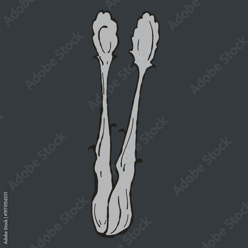 Artisan Hand-Drawn Vintage Sugar Tongs. Elegant Tea Service Accessory Vector for Boutique Branding and Menus