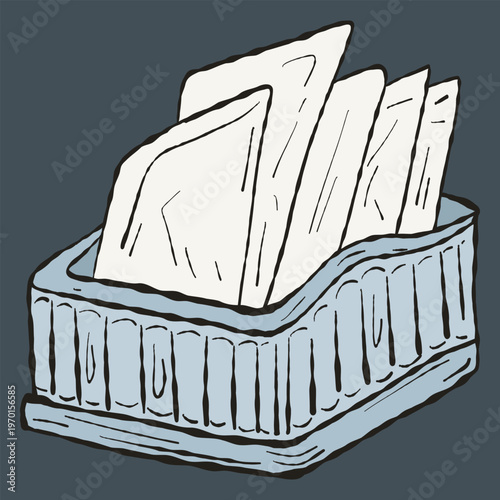 Boutique Hand-Drawn Vintage Napkin Holder. Artisan Table Setting Vector for Restaurant Menus and Hospitality Branding