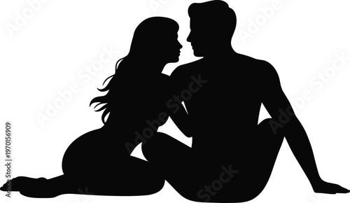 Black Silhouette Set of Romantic Wedding Couples and Newlyweds Featuring Various Poses and Heart Symbols for Bridal Celebration Marriage and Love Concepts