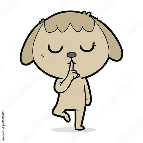 Cute cartoon puppy holding a finger to its mouth in a shushing gesture for silence