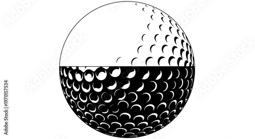 Abstract golf ball graphic with dimple pattern in black and white, flat design vector illustration