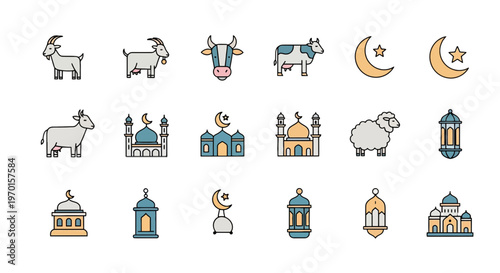 vector illustration of russian orthodox icons and traditional russian dolls in a simple cartoon style collection