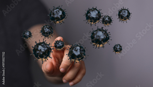 3D render of virus touching...