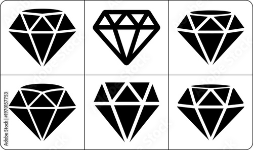 Six identical black diamond icons with white internal lines arranged in rounded border grid