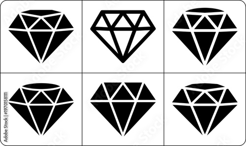2x3 grid of identical black diamond icons with white outlines on bordered white squares