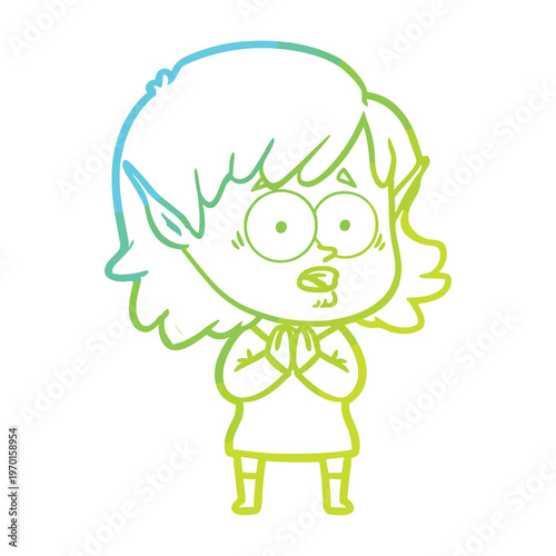 Cartoon illustration of a surprised elf girl with wide eyes and a shocked expression.