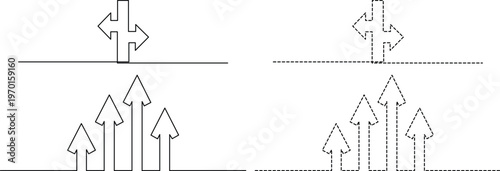 Diagrams illustrating vector directions and their resulting components above a boundary line. Vector