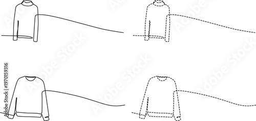 Illustrations of different sweater sleeve styles and armhole designs Vector