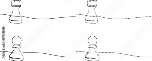 Chess pieces displaying potential movement paths on a flat surface Vector