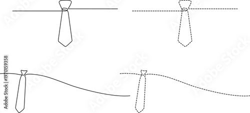 Four different styles of necktie knots displayed on horizontal and diagonal lines Vector