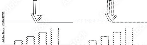 Illustration of wave propagation and reflection with varying obstacle heights Vector