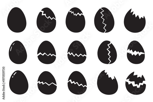 Easter egg icon, vector. Broken Easter egg. Ester eggs shell. Egg shell and egg icon set. Cracked egg vector illustration.