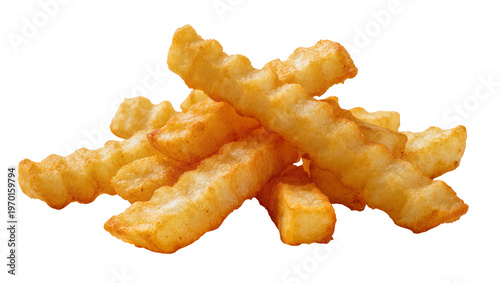Foto Crispy seasoned crinkle cut potatoes, golden brown snack food pile