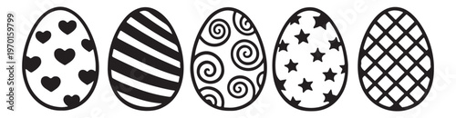 Set of decorative Easter egg icons with colorful floral and geometric patterns, set of easter eggs vector illustration