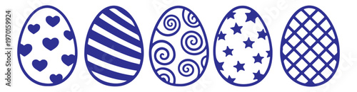 Set of decorative Easter egg icons with colorful floral and geometric patterns, set of easter eggs vector illustration