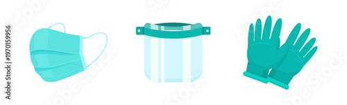 Medical mask , Face shield, and rubber gloves vector
