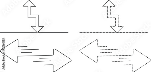 Diagram illustrating directional arrows with solid and dashed line variations Vector