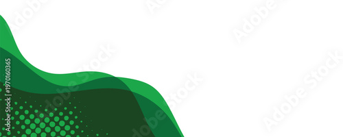 Abstract Green Wave Banner Background with Halftone Dots