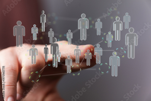 Photography Hand touching digital human network concept