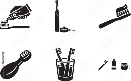 Toothbrush vector icon set with toothpaste sign isolated on transparent background clean style.