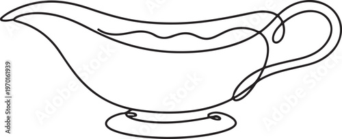 Thanksgiving Gravy Boat Line Art Feast Dinner Serving Dish Vector Illustration