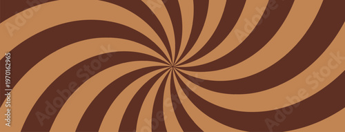 Spiral Candy Swirl Background, Ice Cream Chocolate Pattern. Sweet Graphic Lollipop Twist Bg. Retro Groovy Radial Sunburst Banner. Abstract Psychedelic Style.