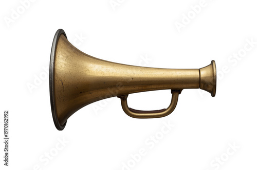 Vintage brass horn instrument producing loud sound