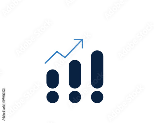 Bar chart with a rising arrow for financial data analysis and market growth.