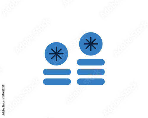 Two stacks of coins with star symbols for wealth accumulation and financial savings.