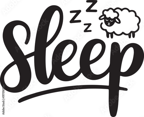 Sleep Word with Sheep and Zzz on White Background