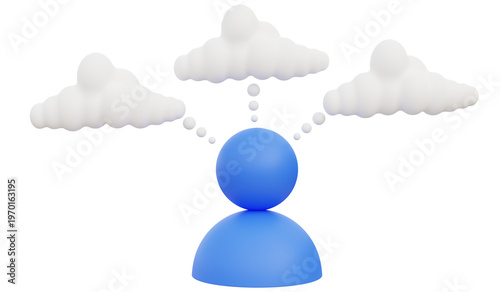 A person is concentrating on thinking, with a blank thought box above their head.
3D illustration.