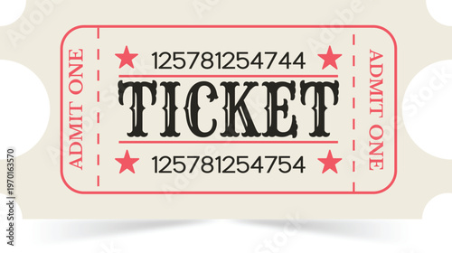 Vintage admit one ticket vector retro event pass with red border