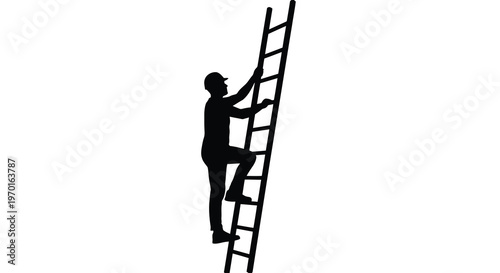 Man climbing a ladder depicted in a striking black silhouette